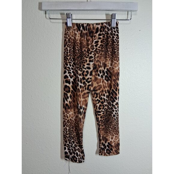 Retro Animal Print Leggings Y2K Casual Toddler Girl Size 4T Brown - Picture 1 of 3